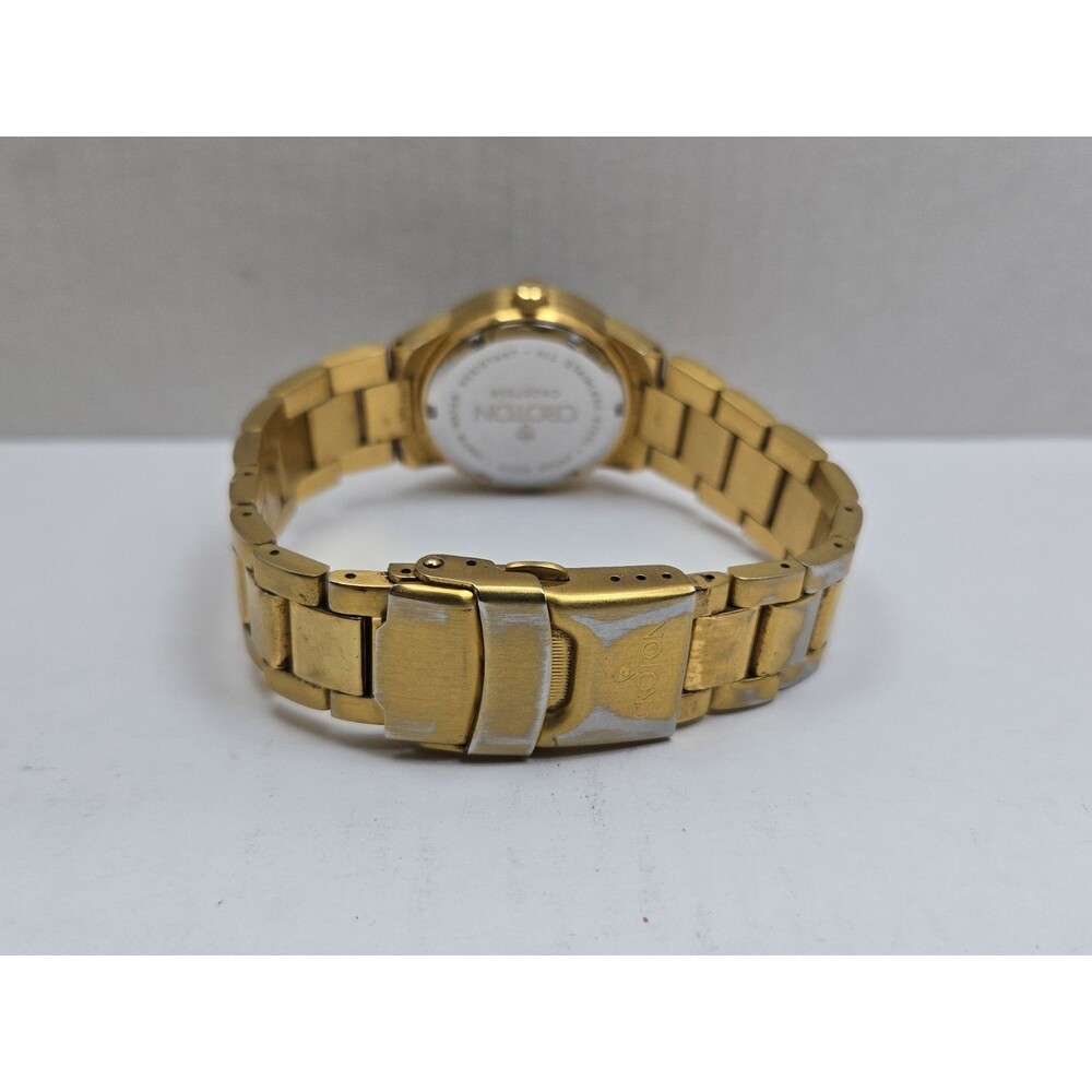 Croton Womens Gold Tone Black Dial Diamond Date Quartz Watch New Battery - Read - Picture 8 of 13